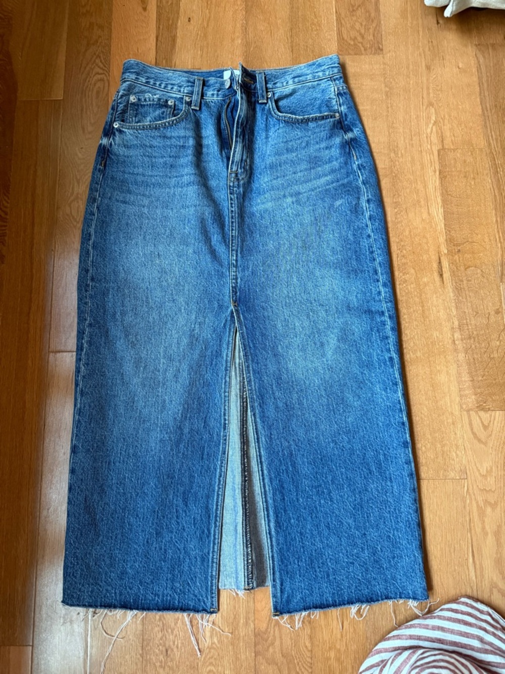pistola Blue Denim Midi Skirt with Center Front Slit - Picture 4 of 7